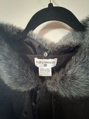 kathy ireland Gray Faux Fur Collar Coat